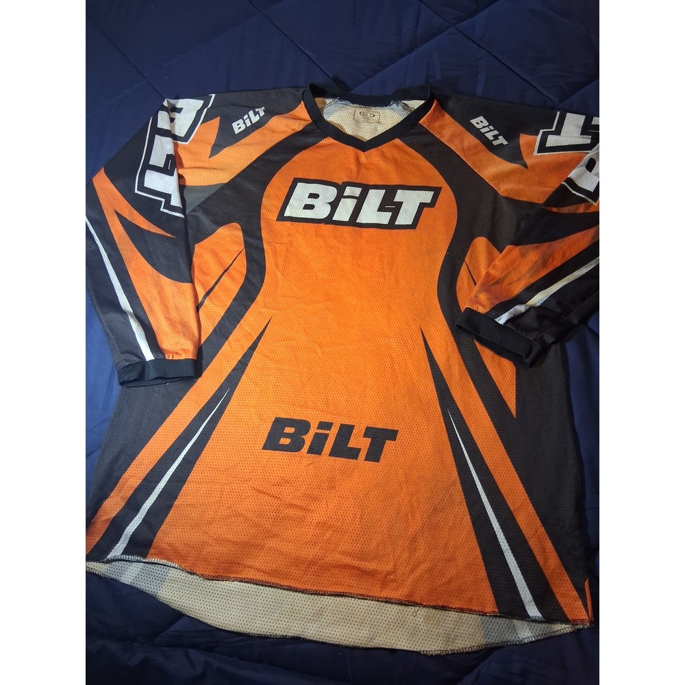 Bilt Motocross Jersey Mens 2XL Orange Black Mesh Long Sleeve Dirt Bike ATV Shirt